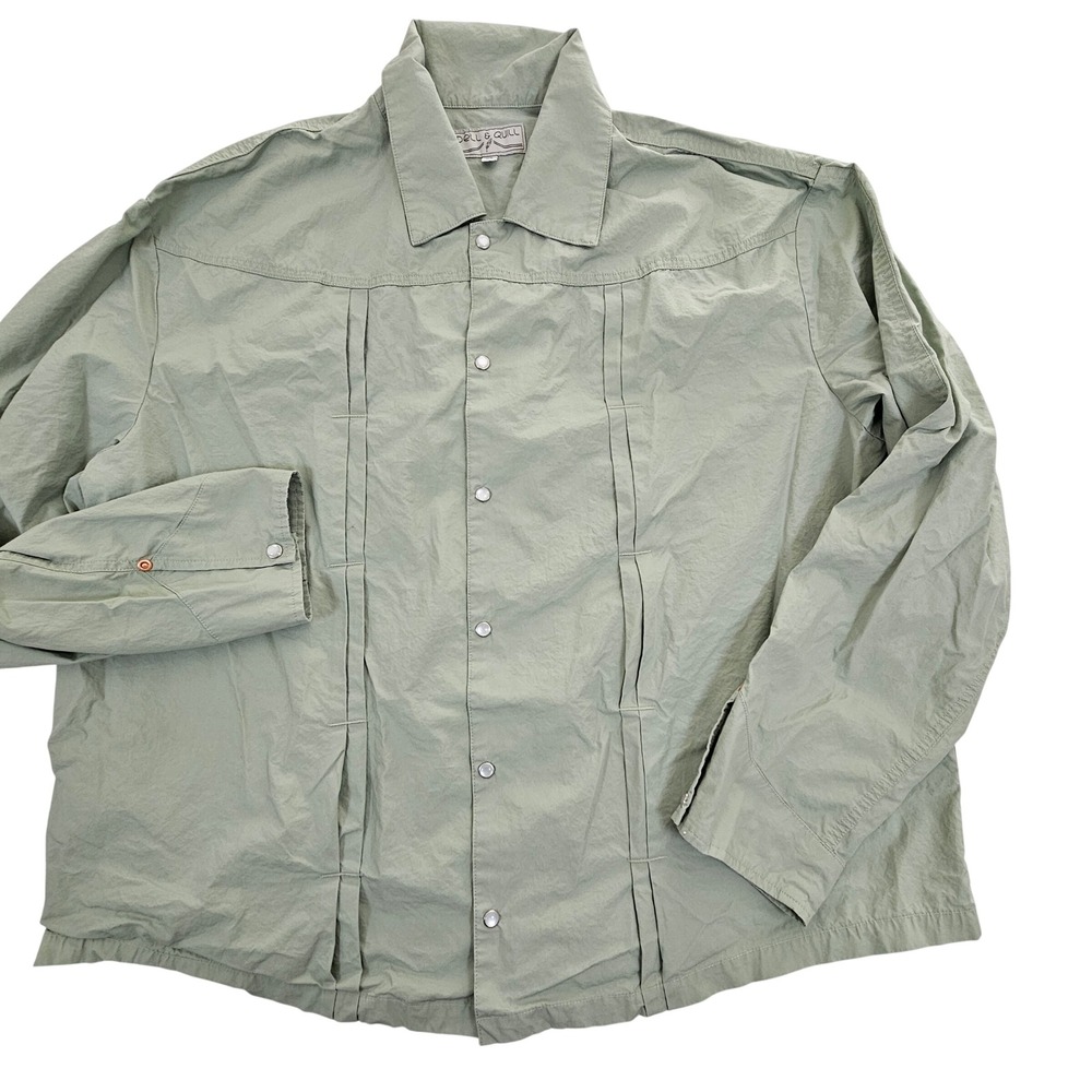 Dell & Quill Mens XL Sage Green Pleated Front Cotton Western Snap Button Shirt